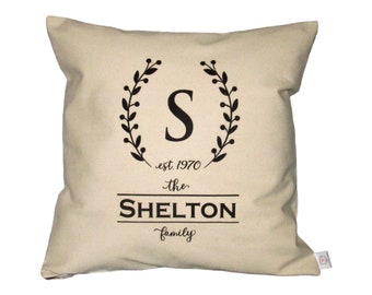 FARMHOUSE Pillow Cover 18X18~Personalized Wreath with Name & Established Date~Custom Pillow~Rustic~Throw Pillow