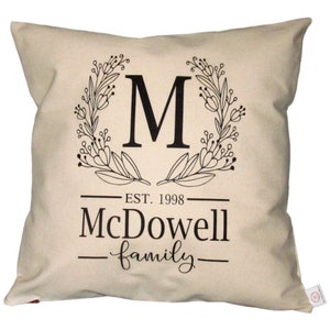 FARMHOUSE Fodera per cuscino 18X18 ~ Ghirlanda personalizzata con nome e data stabilita ~ Tela ~ Rustico ~ Cuscino