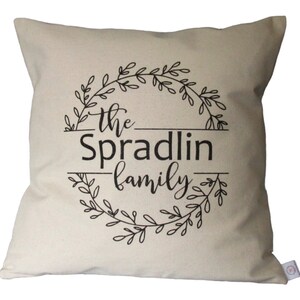FARMHOUSE Pillow Cover 18X18~Wreath w/Personalized FAMILY NAME~Canvas~Handmade~Wedding~Anniversary Gift~Throw Pillow