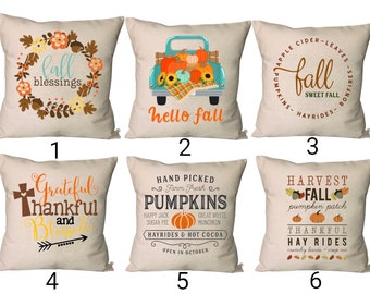 Fall Pillow Covers~Fall Pumpkin Throw Pillow~Thanksgiving Throw Pillow~Grateful Thankful & Blessed Pillow Cover~Harvest Pillow Cover