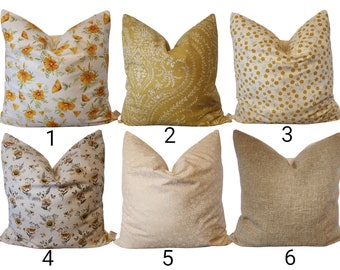 Housses de coussin lavables ~ taie d'oreiller floral jaune ~ coussin jaune moutarde ~ taies d'oreiller bohème neutre ~ taie d'oreiller moderne