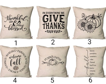 Fall Pillow Covers~Pumpkin Patch Throw Pillow~Welcome Fall Throw Pillow~Thankful & Blessed Pillow Cover~Give Thanks Pillow Cover