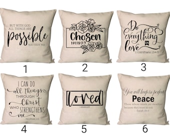 Faith Pillows~Faith Hope Love Pillow Covers~ScriptureThrow Pillows~Chosen Pillow~Bible Verse Decor~Scripture Pillow