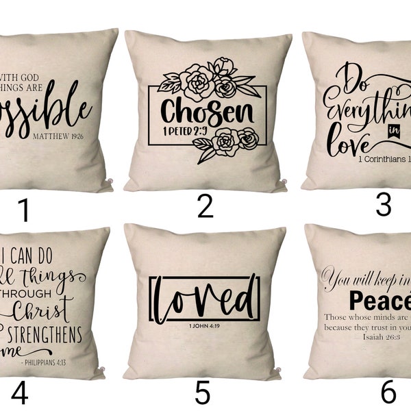 Faith Pillows~Faith Hope Love Pillow Covers~ScriptureThrow Pillows~Chosen Pillow~Bible Verse Decor~Scripture Pillow