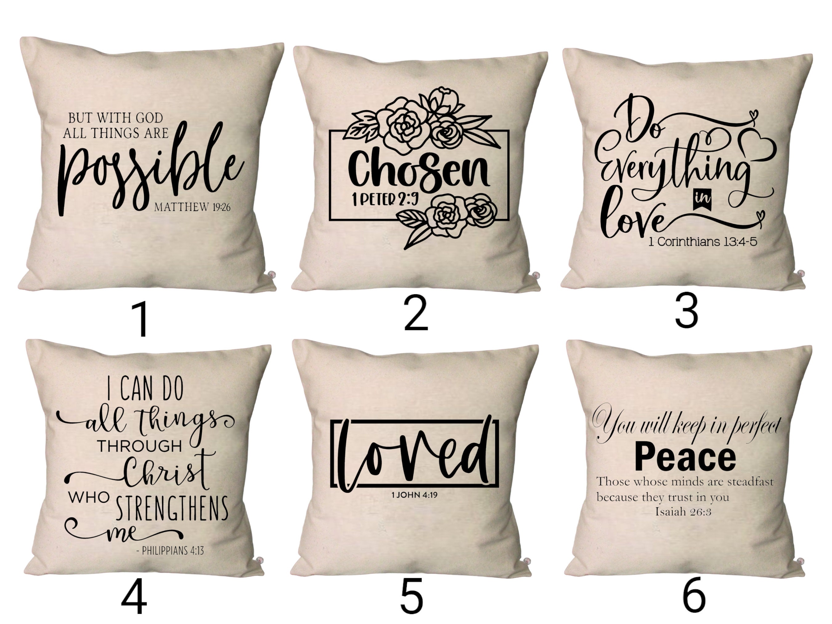 Faith Pillows~Faith Hope Love Pillow Covers~ScriptureThrow Pillows~Chosen Pillow~Bible Verse Decor~Scripture Pillow