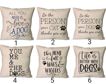 Copricuscini per cani ~ La vita è migliore con un DOG Pillow Covers~Cat Throw Pillows~Dog Pillows~Pet Decor~Wags and Wiggles Pillows