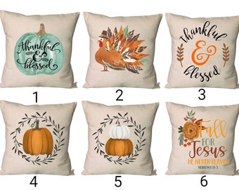 Fall Pillow Covers~Fall Pumpkin Throw Pillow~Fall for JESUS Throw Pillow~Thankful & Blessed Pillow Cover~Turkey Pillow Cover