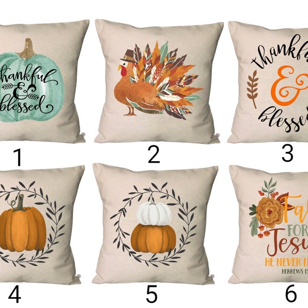 Fall Pillow Covers~Fall Pumpkin Throw Pillow~Fall for JESUS Throw Pillow~Thankful & Blessed Pillow Cover~Turkey Pillow Cover