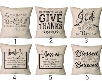 Thankful Pillows~Thankful & Blessed Pillow Covers~ScriptureThrow Pillows~Faith Pillow~Bible Verse Decor~Scripture Pillow