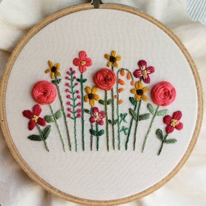 DIY Hand Embroidery Pattern PDF, Hand Embroidered Flower Garden, Roses and Sunflowers, Summer Colors, Instant Download PDF, Nursery Decor image 3