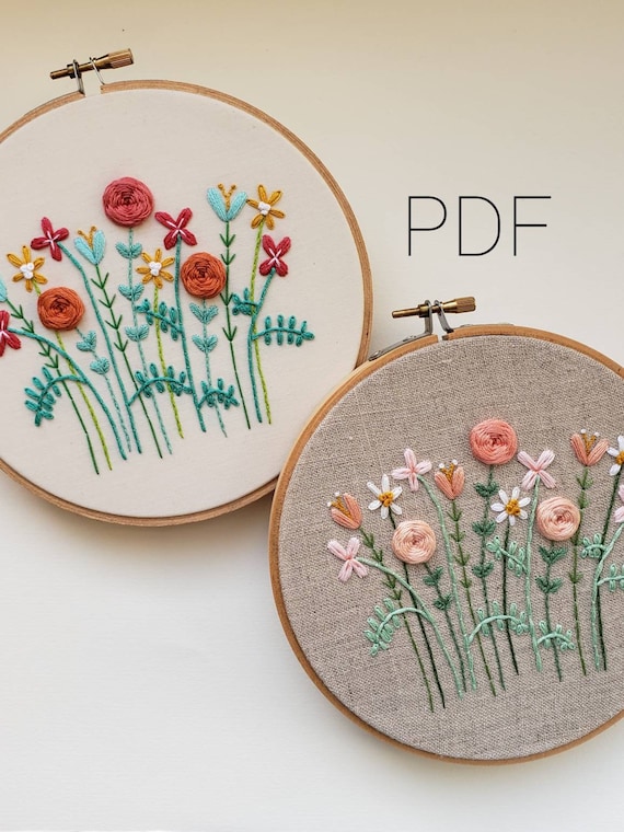 Flower Embroidery Pattern, Colorful Floral Embroidery Tutorial, DIY Instant  Download PDF, Hand Embroidery Pattern, Hand Embroidered Flowers 