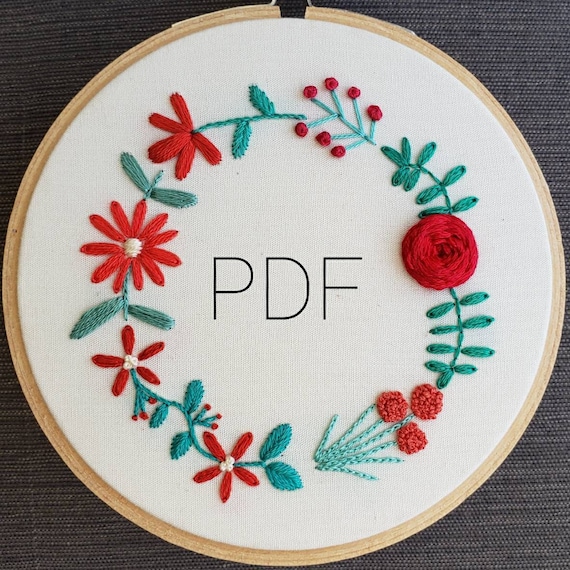 Holiday Wreath Hand Embroidery Pattern: Christmas DIY Art (PDF)
