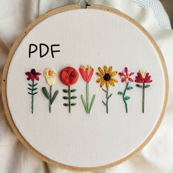 DIY Hand Embroidery Pattern PDF, Hand Embroidered Flower Garden