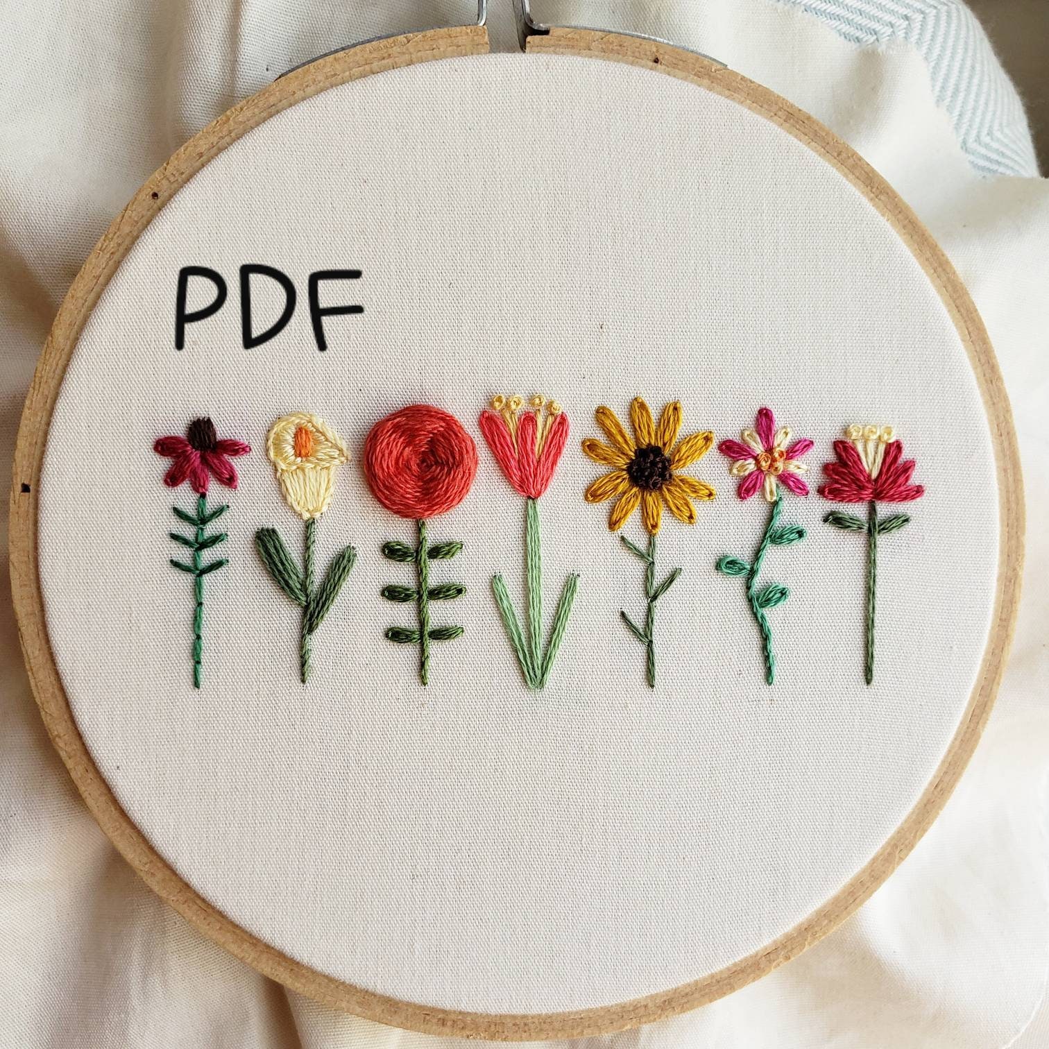 Flower Embroidery Pattern Coneflower Calla Lily Rose Tulip Sunflower Columbine Lily Embroidery Tutorial DIY Instant Download PDF Etsy UK
