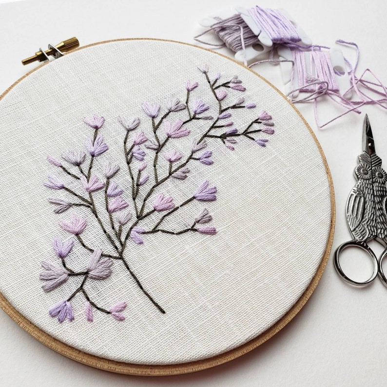 Easy embroidery pattern, Beginner embroidery, Lavender flowers, Instant Download PDF, Baby Girl Nursery Decor image 4