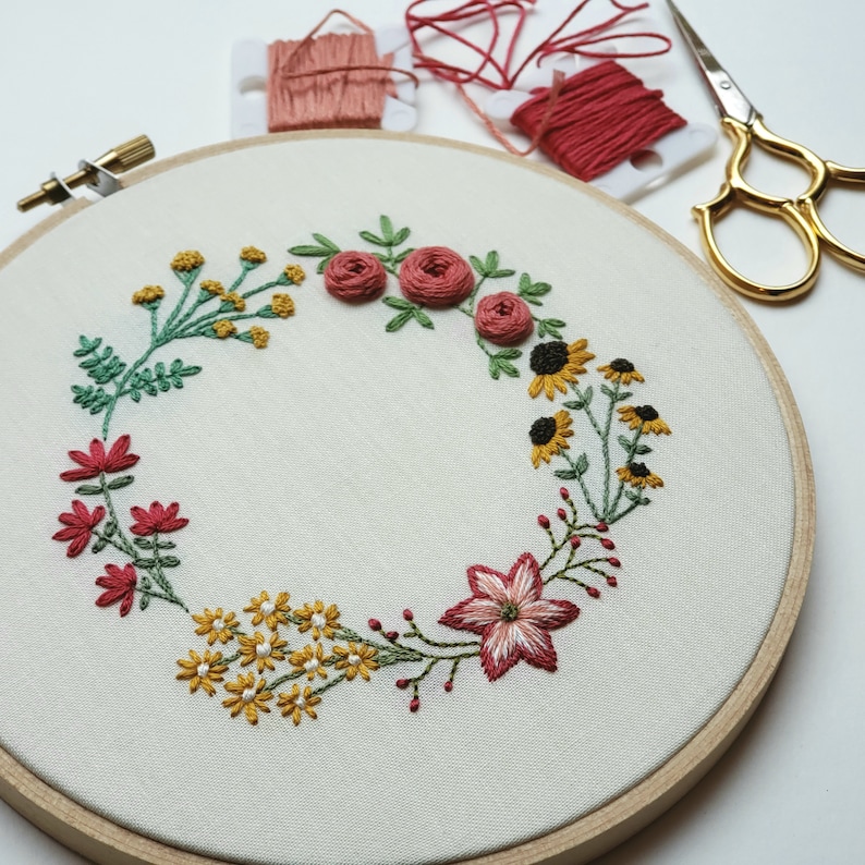 Winter Wreath Embroidery Pattern Hand Embroidery Tutorial Etsy