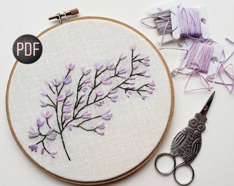 Easy embroidery pattern, Beginner embroidery, Lavender flowers, Instant Download PDF, Baby Girl Nursery Decor