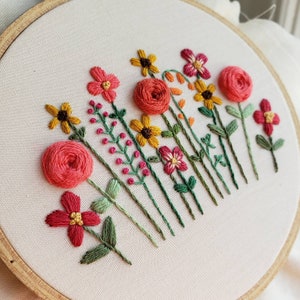 DIY Hand Embroidery Pattern PDF, Hand Embroidered Flower Garden, Roses and Sunflowers, Summer Colors, Instant Download PDF, Nursery Decor image 2