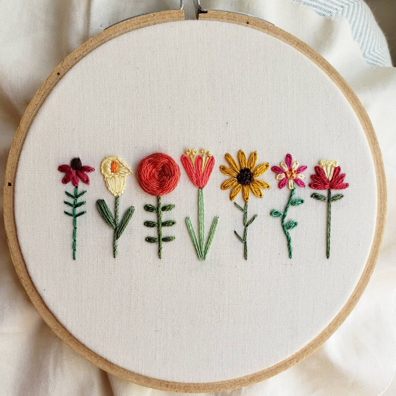 Flower Embroidery Pattern, Coneflower, Calla Lily, Rose, Tulip, Sunflower, Columbine, Lily, Embroidery Tutorial, DIY Instant Download PDF Bild 3