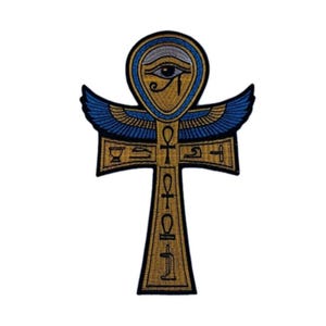 Egyptian cross Ankh symbol with the Eye of Horus embroidered iron-on patch large keyboard life amulet