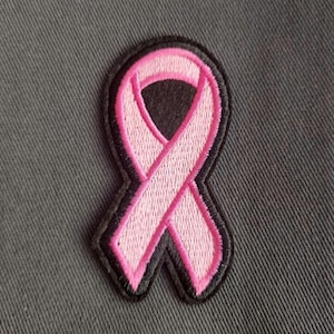 Pink ribbon breast cancer awareness embroidered iron-on patch