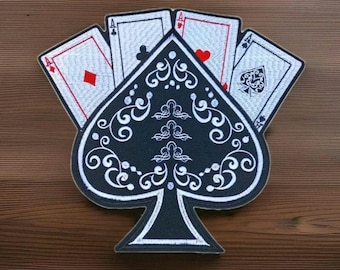 Ace of spades Gothic design with 4 aces poker hand gambler patch embroidered iron-on patches large