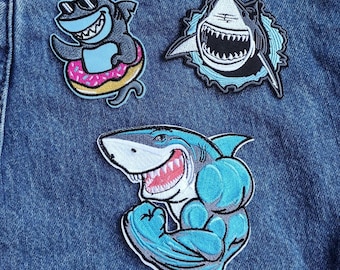 Sharks Great white shark embroidered iron-on Patches sea creatures choose