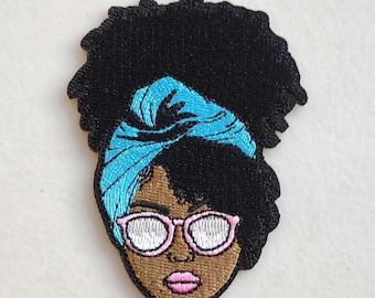 Cute black girl with glasses diva urban street ethnic black girl Hip hop culture embroidered iron-on Patches