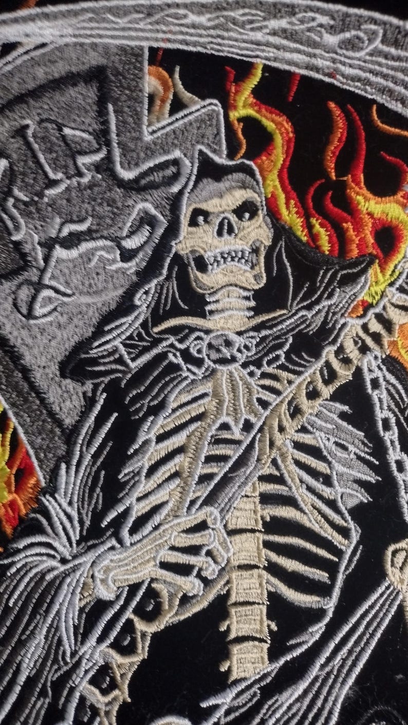 Grim Reaper With Flames Large Biker Back Patch Embroidered Iron-on ...