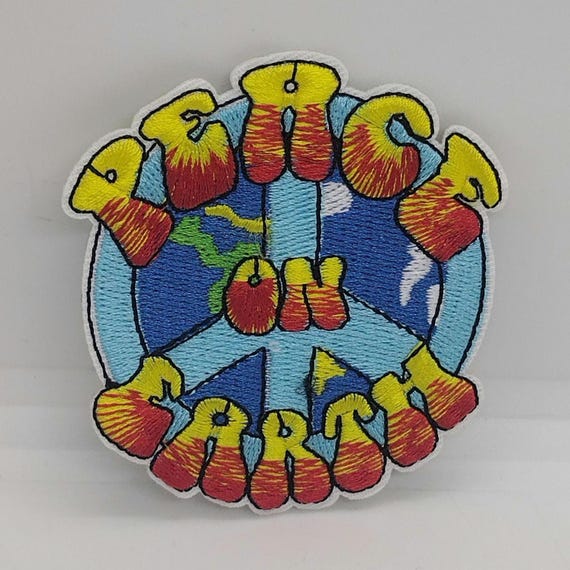 Peace on Earth Peace sign embroidered iron on patch multicolored hippy boho