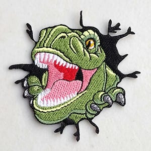 T-Rex breaking through embroidery patch iron on Dinosaur patches