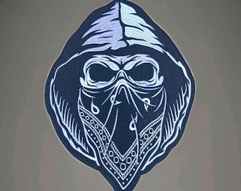 Skull biker gangster with hoodie large embroidered iron-on Patch