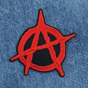 Anarchy Sign symbol embroidered iron-on patch anti-establishment black and red clothing sticker