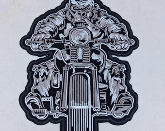 Gorilla biker motorcycle embroidered iron on back patch. Jacket patches. Diy clothing patches