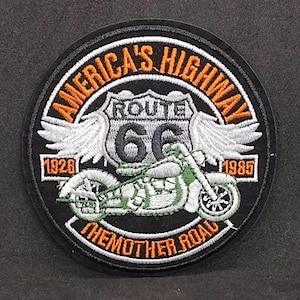 Route 66 Embroidered iron-on Motorcycle rider Applique Patches Clothing sticker America's Highway patch 4 inch