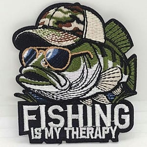 Fishing is my therapy bass fishing embroidered iron-on patch fisherman's patch
