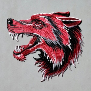 Red Wolf large embroidered sew-on patch