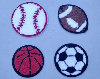 Sports patches sports balls embroidered iron-on Chenille patches basketball football baseball soccer patch set