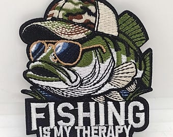 Fishing is my therapy bass fishing embroidered iron-on patch fisherman's patch