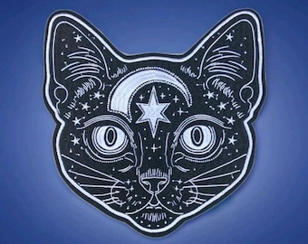 Celestial light sky black cat sphinx Fabric embroidered iron-on patch