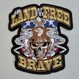lad of the free because of the brave large embroidered iron-on patch USA military biker back patches