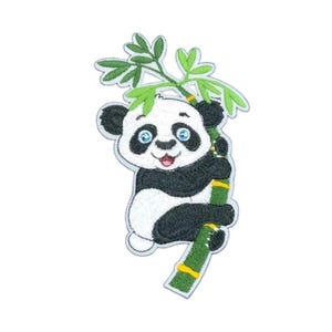 Baby panda bear climbing tree eucalyptus Branch embroidered iron-on patch cute bear patches