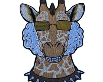 Giraffe large Embroidered iron-on patch smoking giraffe was sunglasses