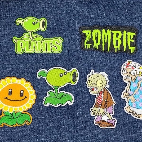 Plants VS Zombies Inspired Embroidered Iron Patches Peashooter Sunflower Zombie