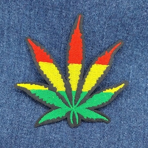 Reggae Rasta colors pot leaf embroidered iron-on patch