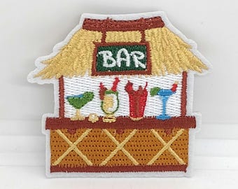 Island Tiki bar with cocktails Hawaii beach vacation embroidered iron-on patch