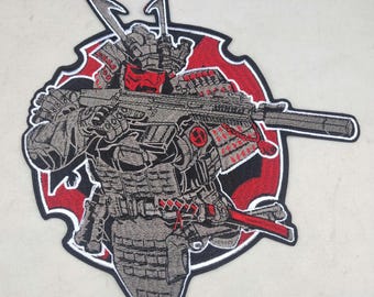 Samurai warrior in tactical gear large embroidered iron on patch