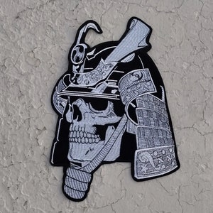 Samurai warrior large embroidered iron-on patch clothing sticker applique Sliver and Black