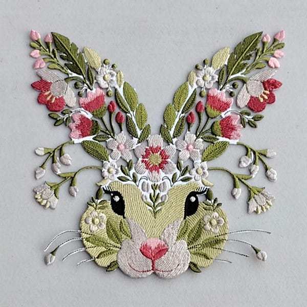 Rabbit with flowers fusion embroidery large rabbit iron-on Patches embroidered patch