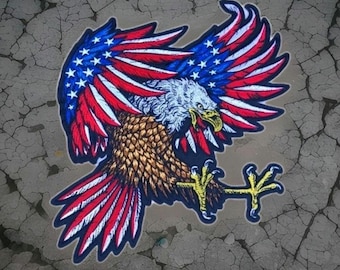 Eagle Hunting prey patriotic flag design large embroidered iron-on patch embroidered patches